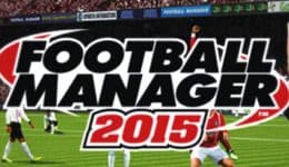 BAM Agency Cover of Football Manager 2015 video game by Sports Interactive, with the title prominently displayed over a football stadium backdrop. Players in red and white kits are on the field, while a person in a suit is in the foreground with raised fists, embodying victorys thrilling campaign. BAM Agency