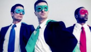 BAM Agency Three men in suits strike superhero poses against a neutral background. They wear colorful masks and capes—one in blue, another in green, and the third in red. With determination and confidence, theyre ready to tackle marketing tips for reaching millennials. BAM Agency