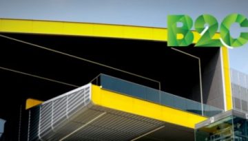 BAM Agency Modern architectural building with a distinctive yellow structure. Overlaid text: Advertising Expo & B2C Marketing, 2018 London. BAM Agency