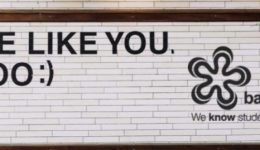 BAM Agency A white brick wall features street art reading WE LIKE YOU. TOO ;) alongside a stylized flower logo and the text bam® We know students. Framed by wood, with greenery above, this piece invites you to become a BAM Influencer in their exciting marketing journey. BAM Agency