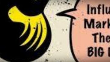 BAM Agency Comic-style image capturing a womans partially visible face with striking yellow and black hair. A speech bubble asks, Influencer Marketing, The New BIG DEAL for Millennials? against a peach background. BAM Agency