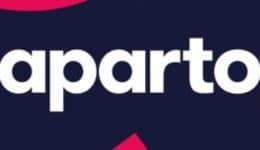 BAM Agency Logo with the word aparto in bold white letters on a dark blue background, surrounded by abstract pink shapes, perfectly capturing the vibrant essence of youth marketing. BAM Agency